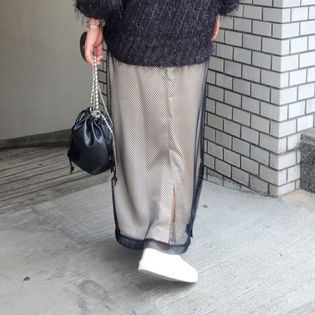 メッシュタイトスカート　黒ブラック×ベージュ