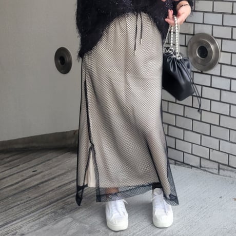 メッシュタイトスカート　黒ブラック×ベージュ
