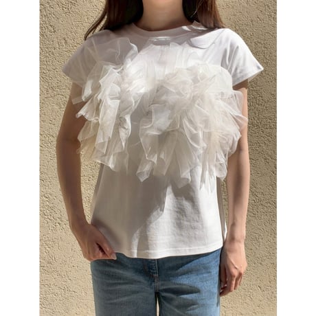 チュールフリルTシャツ　白ホワイト