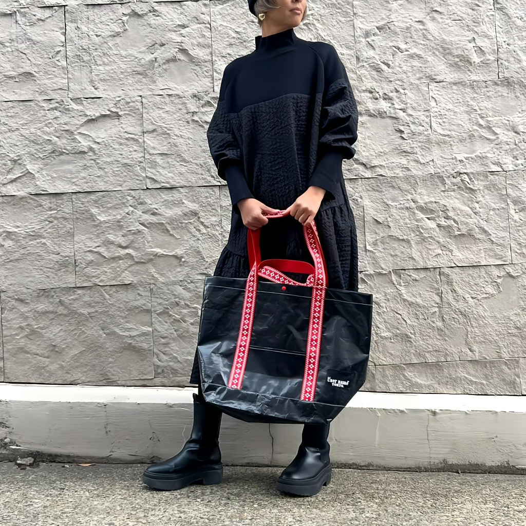 ビッグトートバッグ 黒ブラック×赤レッド | Huntress