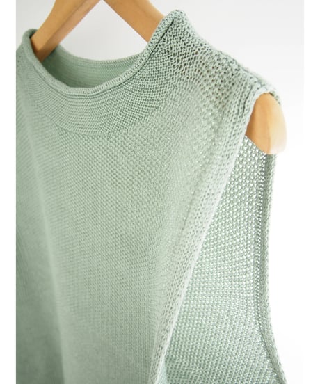 【日本製】「コットン100％鹿の子」モックネックベスト ( Whole Garment Knit )