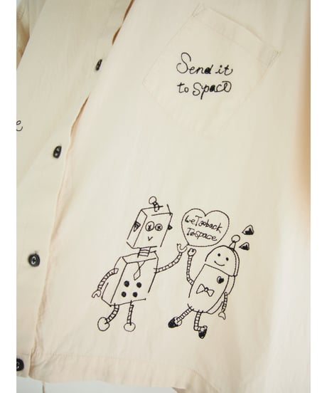 「綿ローン＋ステッチドローイング刺繍」チビ襟オーバーブラウス
