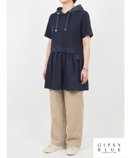 「接触冷感シルケット無地＋グログラン」チュニックフーディ