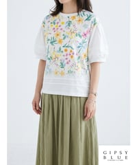 「シルケットコットン＋転写ペイントフラワー」タックティーシャツ
