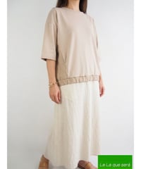 「リネンストライプクロス＋無地」ギャザーワイドプルオーバー