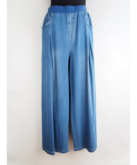 「接触冷感 WASH DENIM」タックワイドパンツ