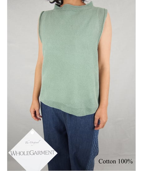 【日本製】「コットン100％鹿の子」モックネックベスト ( Whole Garment Knit )
