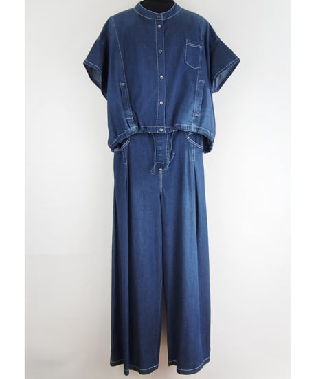 「接触冷感 WASH DENIM」タックワイドパンツ