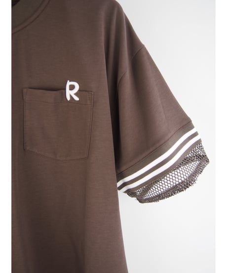 「接触冷感コットン＋メッシュ切替」"R"刺繍ポケットティーシャツ