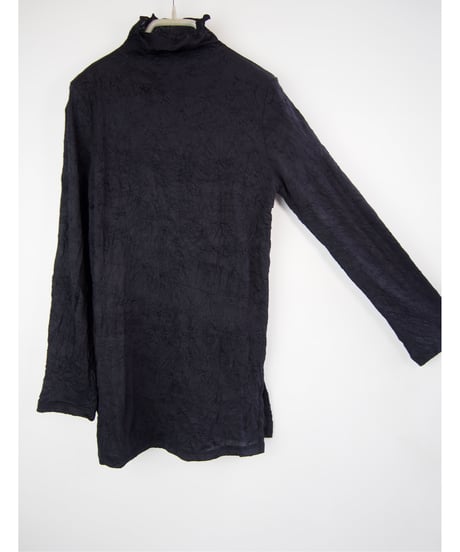 【日本製】「TCランダムワッシャーガーゼ」モックネック長袖チュニック