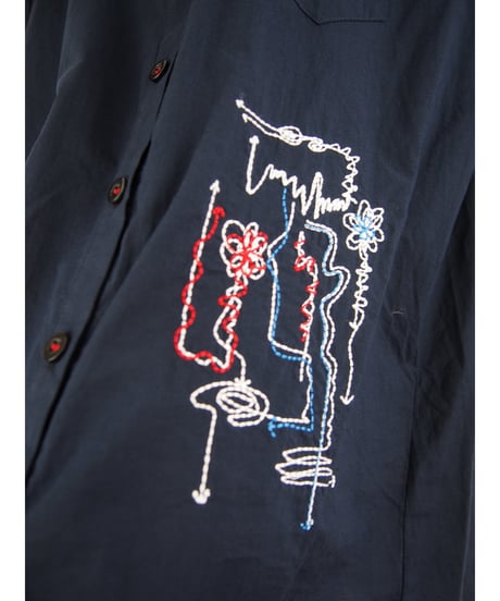 「綿ローン＋ステッチアート刺繍」シャツブラウス