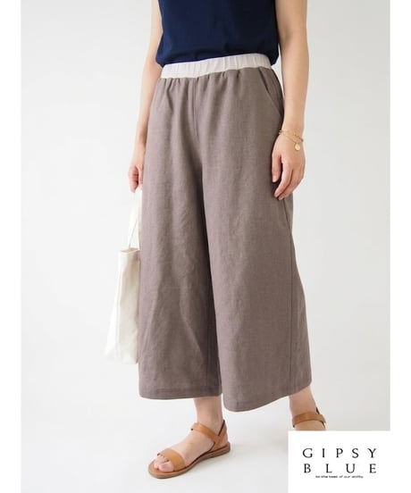 「リネンコットン」9分丈ワイドパンツ