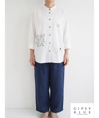 「綿ローン＋ステッチアート刺繍」チビ襟ワイドブラウス