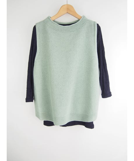 【日本製】「コットン100％鹿の子」モックネックベスト ( Whole Garment Knit )