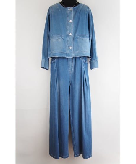 「接触冷感 WASH DENIM」タックワイドパンツ
