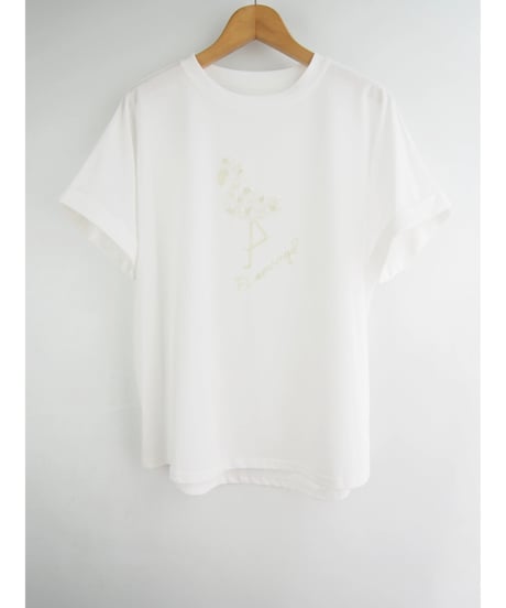 「接触冷感コットンフラミンゴ刺繍＋スパンコール」ティーシャツ