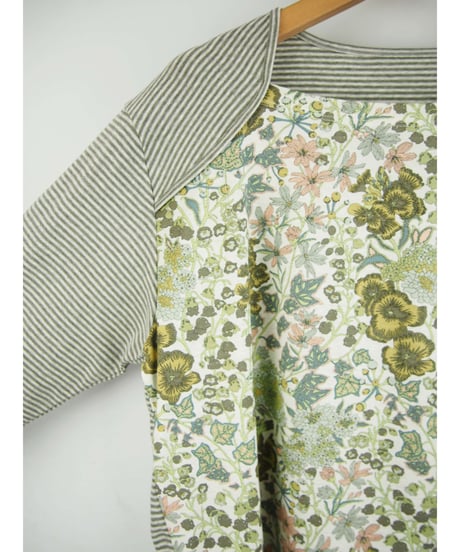 【日本製】「リバティプリント＋ボーダー」スクエアネックプルオーバー