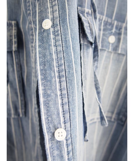 「STRIPE LAWN WASH DENIM」ポケット付ブラウスフーディ