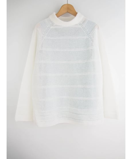 【日本製】「コットン100％天竺ガーター」ボーダープルオーバー ( Whole Garment Knit )