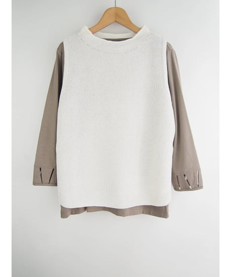 【日本製】「コットン100％鹿の子」モックネックベスト ( Whole Garment Knit )