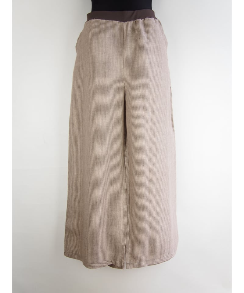 リネン100%ピンストライプ」セミワイドパンツ | GIPSY BLUE