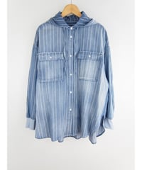 「STRIPE LAWN WASH DENIM」ポケット付ブラウスフーディ