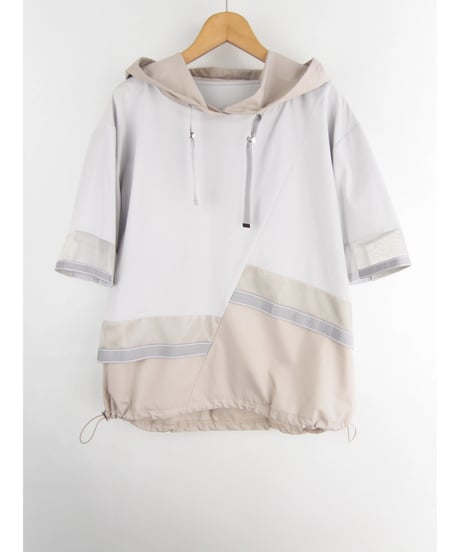 「接触冷感シルケット無地＋ボーダー」アシメチュニックフーディ