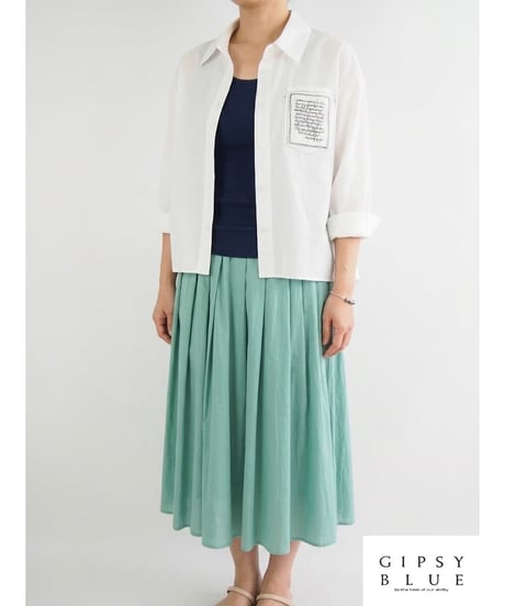 「綿ナイロン＋ステッチロゴ刺繍」オーバーショートブラウス