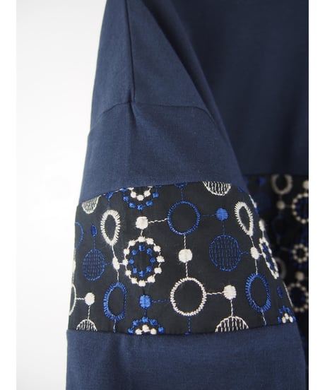 【日本製】「30コットン天竺＋刺繍」パネル切替ワイドティーシャツ