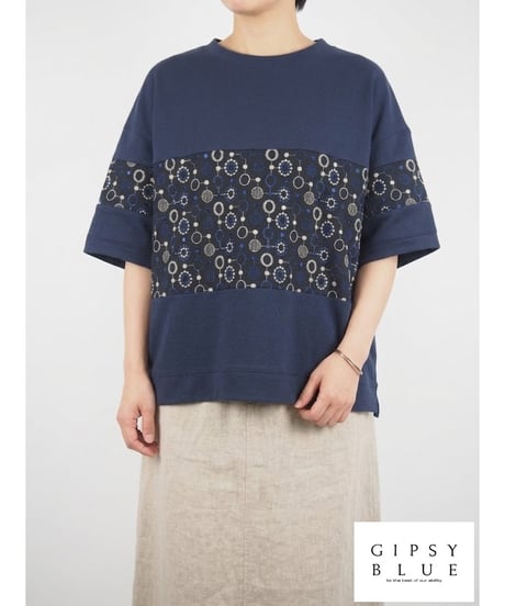 【日本製】「30コットン天竺＋刺繍」パネル切替ワイドティーシャツ