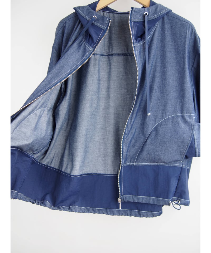 コットンシャンブレー＋ナイロンタフタ」ライトジャケットフーディ