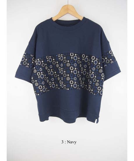 【日本製】「30コットン天竺＋刺繍」パネル切替ワイドティーシャツ