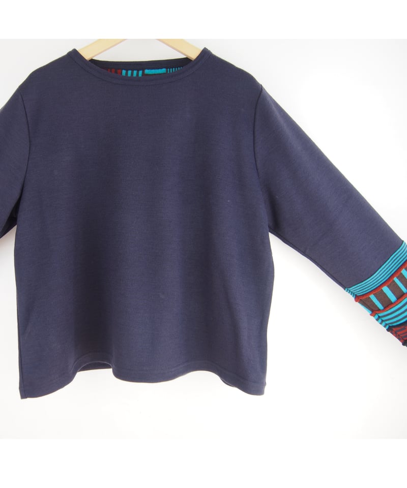 正規品♡トイプードルジャガード上下セット♡ボーダー 日本製】「無地＋ミックスジャガードボーダー」ドッキングプルオーバー