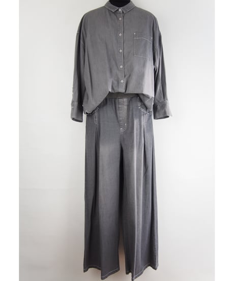 「接触冷感 WASH DENIM」タックワイドパンツ
