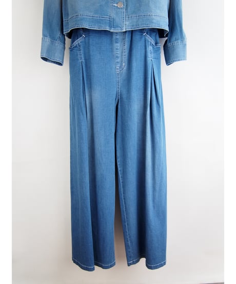 「接触冷感 WASH DENIM」タックワイドパンツ
