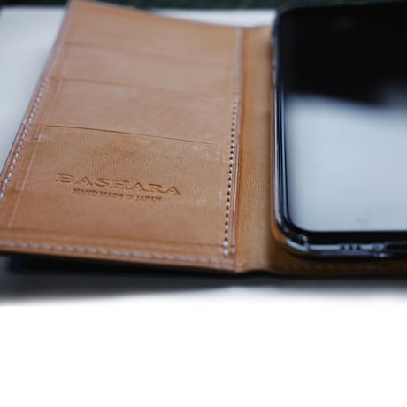 シェーブルレザー　スマートフォンケース　iPhone各モデル対応　ビリジアン×ブラウン