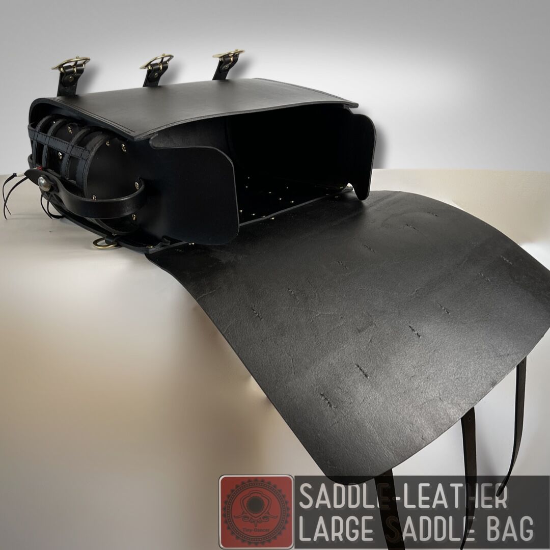 ラージサイズ ブラックレザーサドルバッグ ハンドメイド | Tiny
