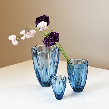 富山アイコニック ALE 輪花グラスM/Remelt-Blue 872
