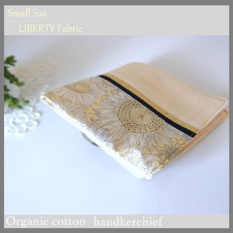 ハンカチ Organic cotton リバティ柄  ラインネイビー
