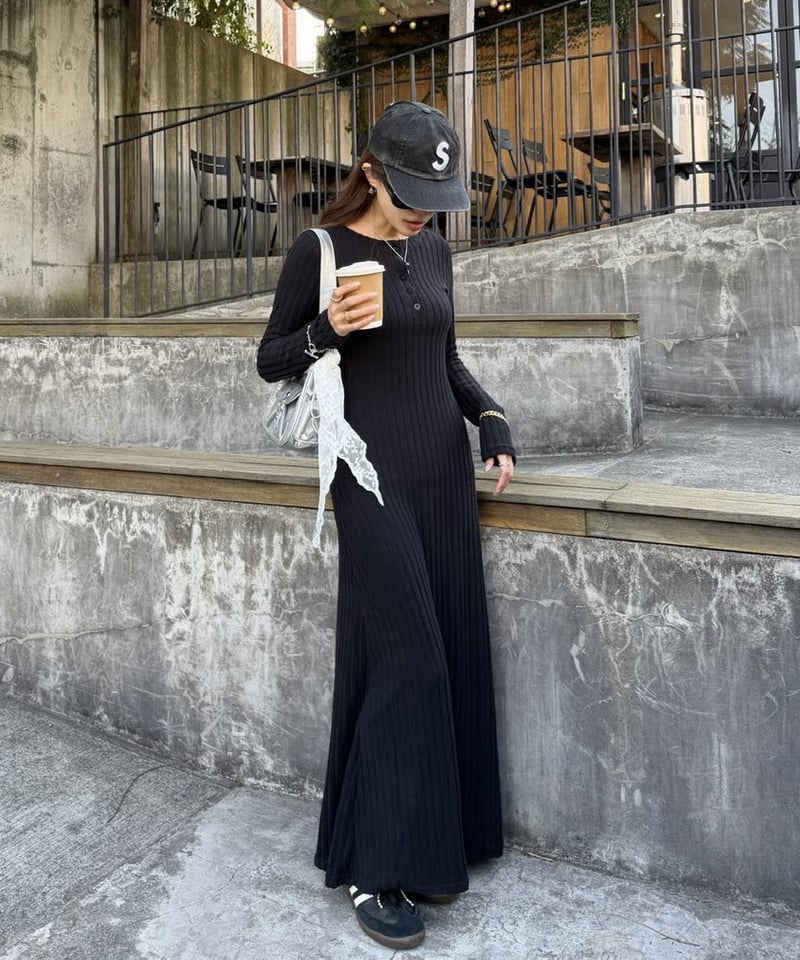 極美品　バーバリー　ロンドン　ワンピース　ニット　リブ　ドッキング　ブラック　黒 Henley Rib Long OP | Admance Online Store