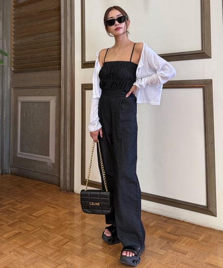 Denim Shirring Jumpsuit