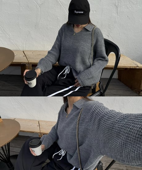 Ｗaffle Collar Knit