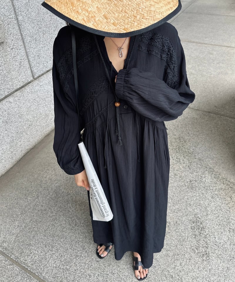アコーレ（Le-Fluy）紺色ワンピース（中古）超美品 Lace Flare Long OP | Admance Online Store