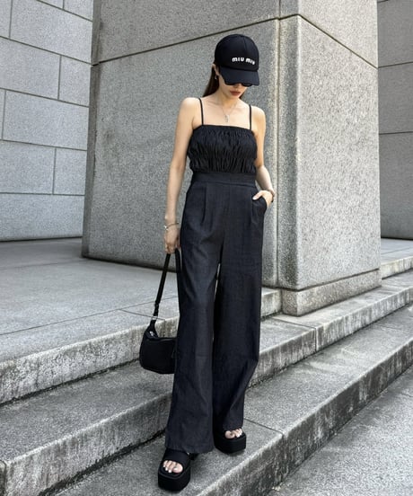 Denim Shirring Jumpsuit