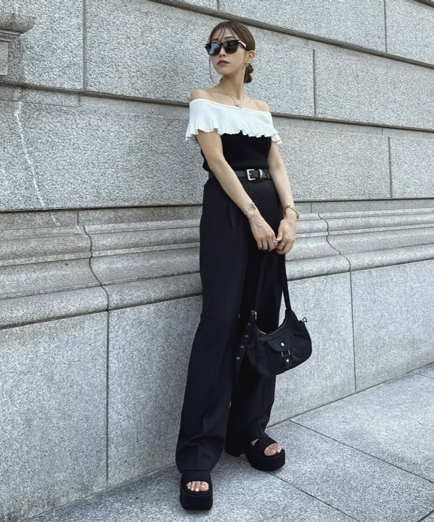 トップス theredthread S bicolor layered tops bk THEREDTHREAD / ザレッドスレッド】S bicolor layered tops