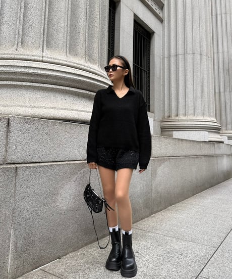 Ｗaffle Collar Knit