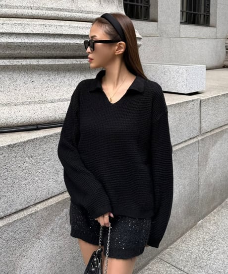 Ｗaffle Collar Knit