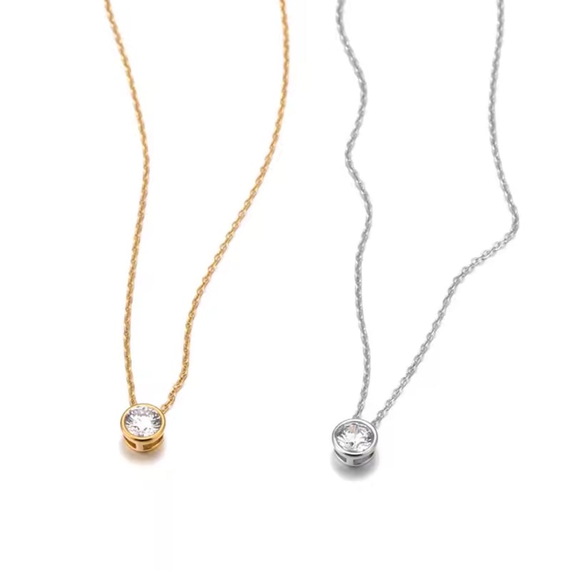 【Noel】天然シリシャスシスト×ジルコニアの大粒ネックレストップ Highリフトアップネックレス【一粒ジルコニア】 | elicagioia