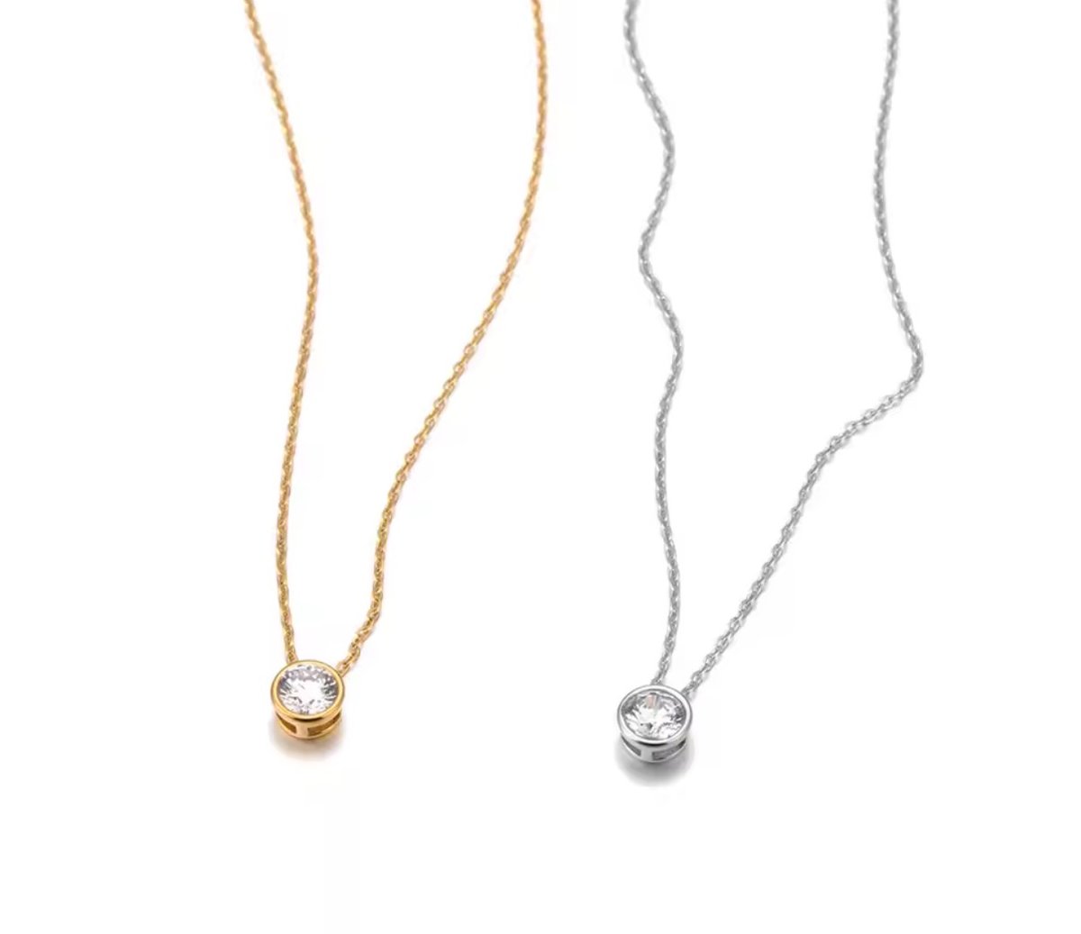 【Noel】天然シリシャスシスト×ジルコニアの大粒ネックレストップ Highリフトアップネックレス【一粒ジルコニア】 | elicagioia