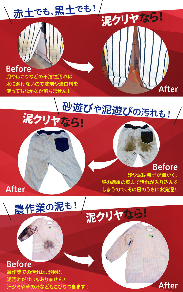 泥汚れ用洗剤「泥クリヤ」 お試しサイズ80g/ mini 300g | ママ 泥汚れ用洗剤「泥クリヤ」 お試しサイズ80g/ mini 300g | ママ